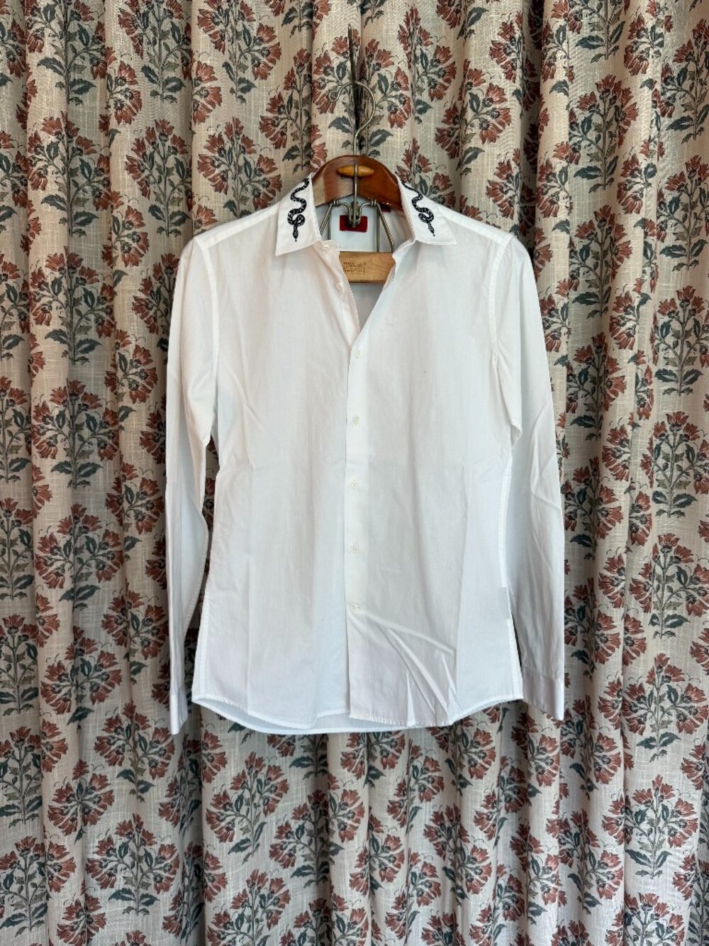 Men's Devil's Advocate Embroidered Snake Button Down Shirt Medium